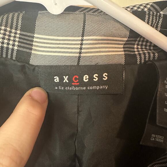 Axcess Liz Claiborne Plaid Belted Trench Coat Size M Black White Chic Preppy - Picture 7 of 12